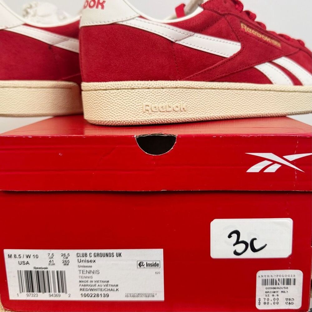 Reebok Club C Grounds UK Retro Suede Sneakers Red Size 8.5 Men / 10 Women NIB - Picture 5 of 11